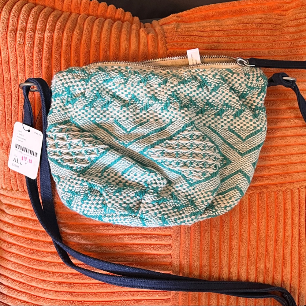 Free people adorable Teal and White Woven Crossbody Bag